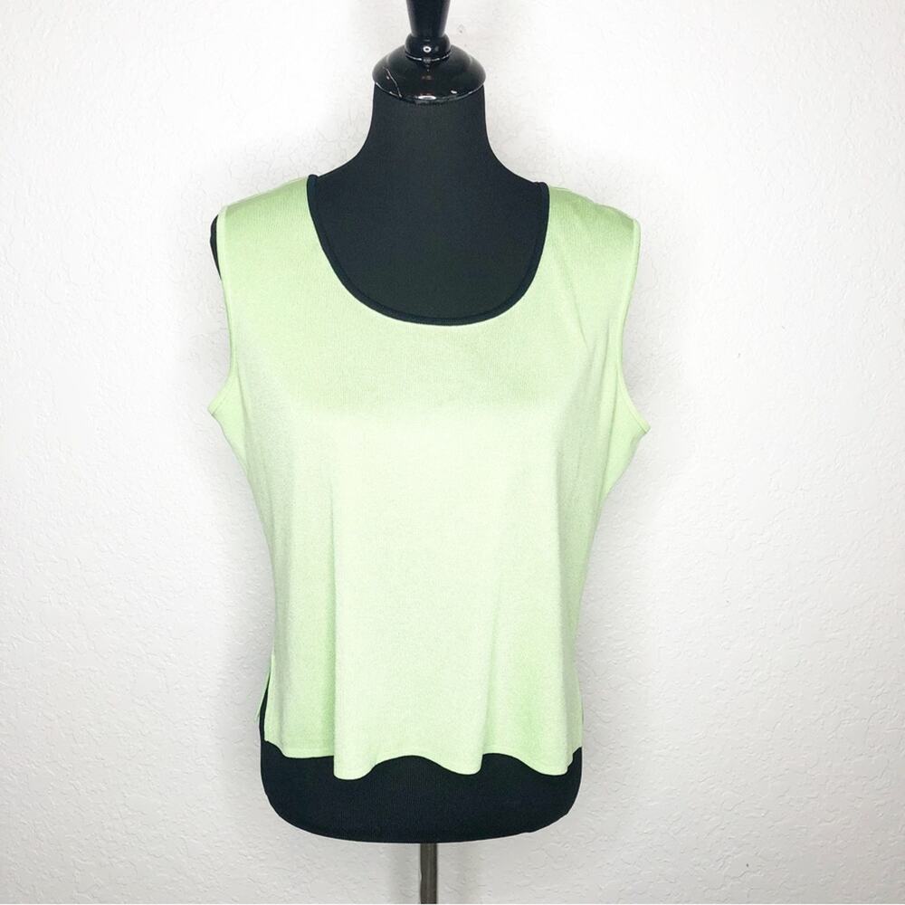 Ming Wang light green black trim sleeveless knit top size Large